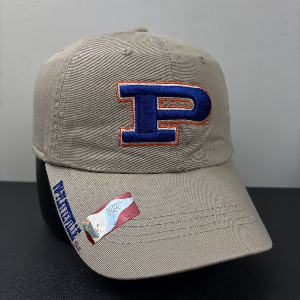 Vintage UW-Platteville Pioneers Russell Athletic Strapback Hat Khaki Orange Blue